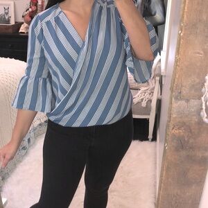 Late August size medium blue & white striped top